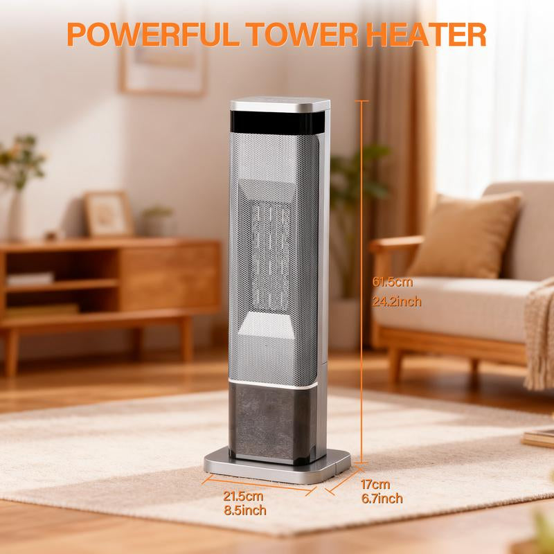 23Inch Indoor Space Heater with Color Changing Lights, 1500W Portable Oscillating Heater with 12H Timer, 3 Modes & Remote Control, Tip-Over & Overheat Protection for Office, Bedroom