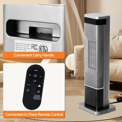 23Inch Indoor Space Heater with Color Changing Lights, 1500W Portable Oscillating Heater with 12H Timer, 3 Modes & Remote Control, Tip-Over & Overheat Protection for Office, Bedroom