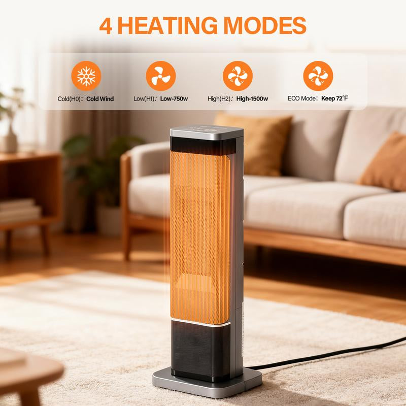 23Inch Indoor Space Heater with Color Changing Lights, 1500W Portable Oscillating Heater with 12H Timer, 3 Modes & Remote Control, Tip-Over & Overheat Protection for Office, Bedroom