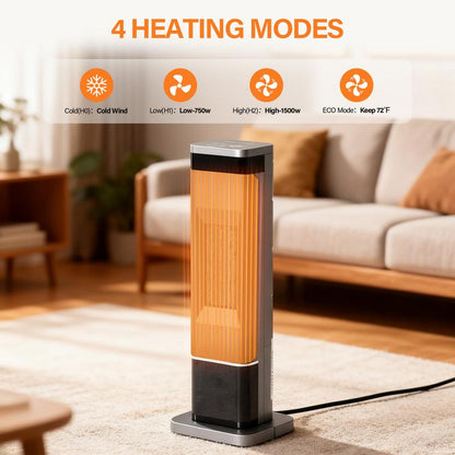 23Inch Indoor Space Heater with Color Changing Lights, 1500W Portable Oscillating Heater with 12H Timer, 3 Modes & Remote Control, Tip-Over & Overheat Protection for Office, Bedroom